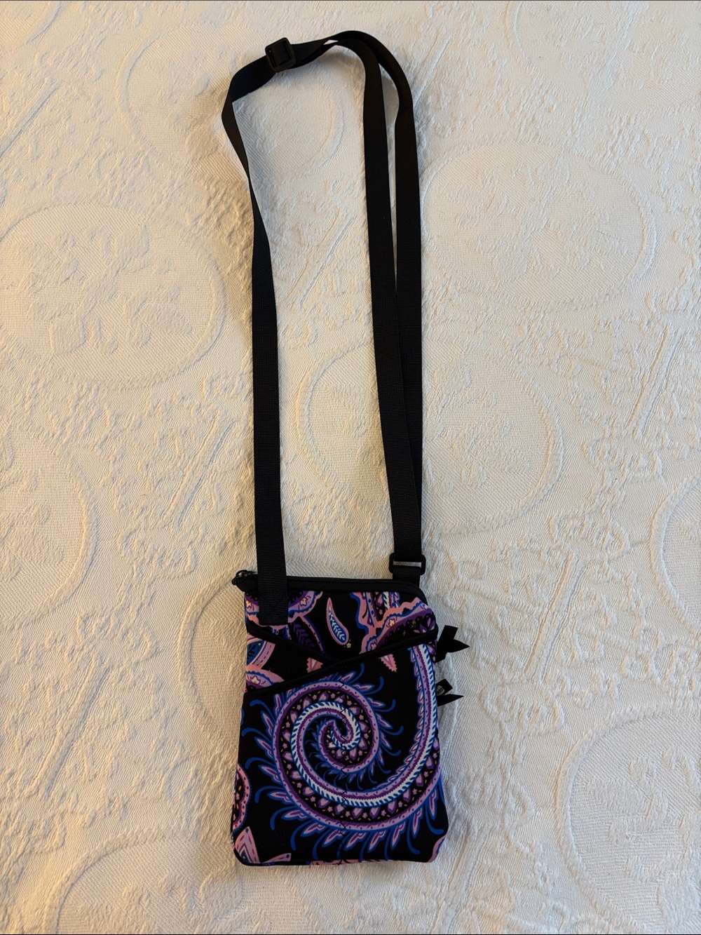 Small Crossbody Nupouch Bag with Purple & Pink Paisley